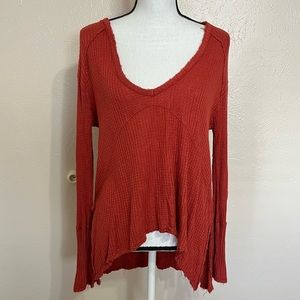Free People Burnt Orange Thermal Long Sleeve Top Womens Size XS